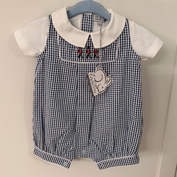Trotters London Blue Gingham Jasper Guardsman Romper 1-3M NWT - Picture 4 of 7